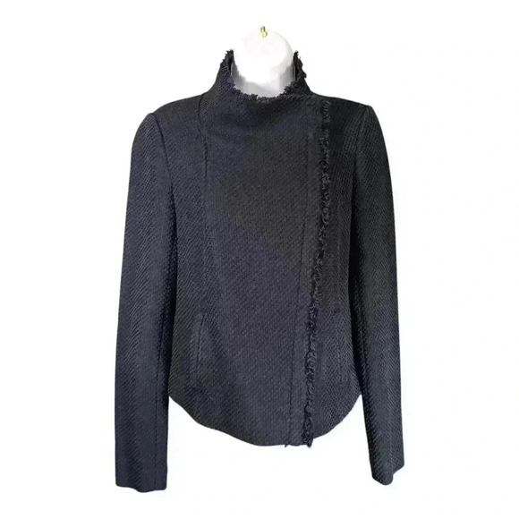 Vince Boucle Moto Jacket Tweed Fringe Full Zip Navy Blue Women's Small - Picture 2 of 6